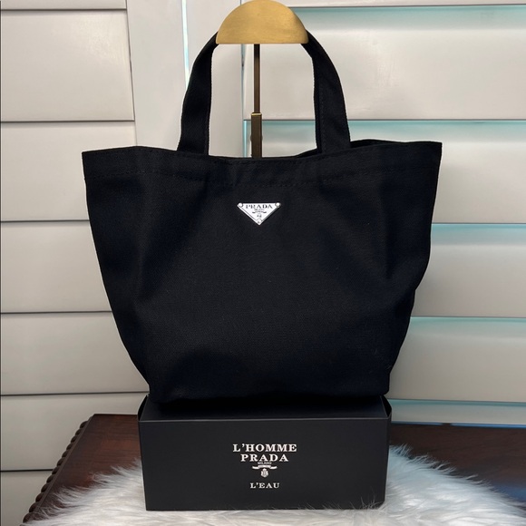 Besuty Prada Handbags - PRADA Beauty L'HOMME Milano L'EAU Black Mini Tote Canvas Bag Box PRADA Logo NWOT